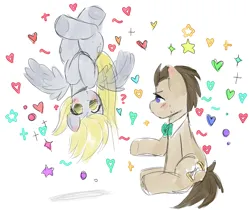Size: 6121x5135 | Tagged: safe, artist:franshushu, derpibooru import, derpy hooves, doctor whooves, time turner, pegasus, pony, adorable face, colored sketch, confused, cute, image, jpeg, love, romance, romantic, shipping, sketch