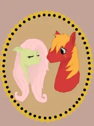 Size: 500x667 | Tagged: safe, artist:novalley, derpibooru import, big macintosh, fluttershy, earth pony, pegasus, pony, bust, eyes closed, female, floppy ears, fluttermac, image, male, mare, png, shipping, stallion, straight, traditional art