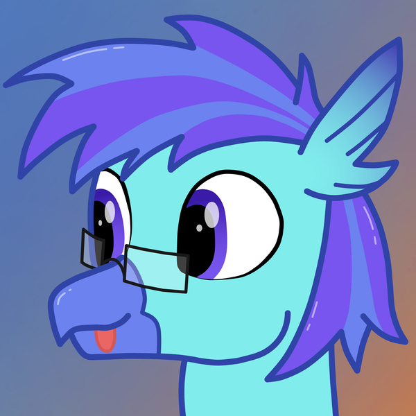 Size: 7000x7000 | Tagged: safe, artist:freestadiumtix, derpibooru import, oc, oc:devereux, unofficial characters only, classical hippogriff, hippogriff, :p, beak, blue background, bust, cute, glasses, gradient background, image, male, ocbetes, orange background, png, simple background, solo, tongue out
