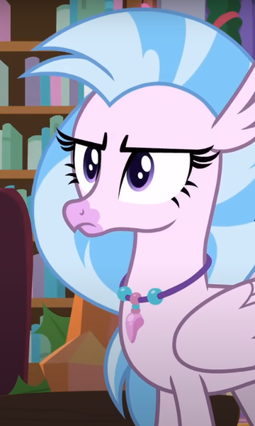 Size: 460x767 | Tagged: safe, derpibooru import, screencap, silverstream, classical hippogriff, hippogriff, the hearth's warming club, cropped, image, jewelry, necklace, png, silverstream is not amused, solo, unamused