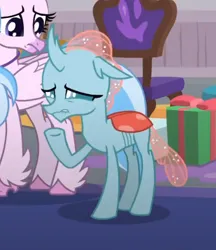 Size: 397x459 | Tagged: safe, derpibooru import, screencap, ocellus, silverstream, changedling, changeling, classical hippogriff, hippogriff, the hearth's warming club, cropped, cute, diaocelles, female, image, png, sad, sadorable, solo focus