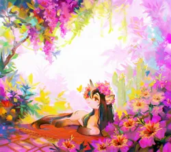 Size: 2048x1824 | Tagged: safe, artist:dearmary, derpibooru import, oc, unofficial characters only, pony, unicorn, cactus, floral head wreath, flower, image, jpeg, solo, tree