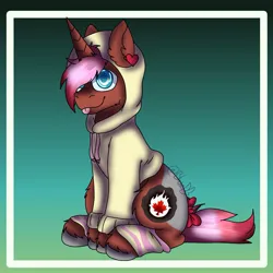 Size: 1439x1439 | Tagged: safe, artist:bluemoon, derpibooru import, oc, oc:heartstring fiddler, :p, bow, clothes, cute, hoodie, image, jpeg, old art, old cutie mark, pink mane, tongue out