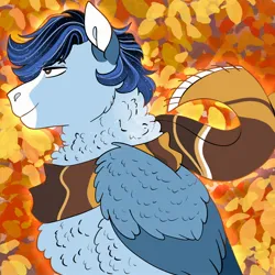 Size: 2000x2000 | Tagged: safe, artist:inisealga, derpibooru import, oc, oc:soaring spirit, unofficial characters only, pegasus, pony, cheek fluff, chest fluff, clothes, coat markings, facial markings, image, jpeg, male, markings, multicolored hair, multicolored mane, neck fluff, pegasus oc, scarf, solo, stallion, wing fluff, wings