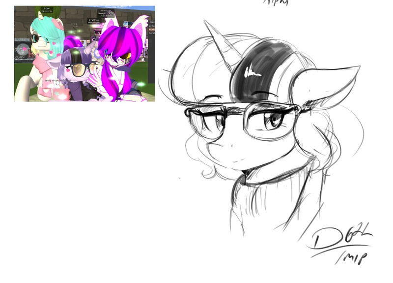 Size: 1036x745 | Tagged: safe, artist:thelunarmoon, derpibooru import, oc, unofficial characters only, pony, unicorn, doodle, female, glasses, image, lidded eyes, mare, png, smiling