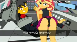 Size: 2900x1577 | Tagged: suggestive, derpibooru import, sunset shimmer, oc, oc:saint rider, equestria girls, ass, bunset shimmer, butt, car interior, clothes, he wants to order, image, meme, png, seductive pose, selfie, solo, underwear