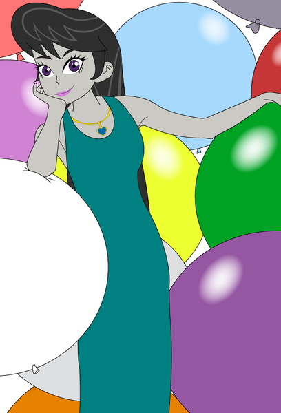 Size: 618x908 | Tagged: safe, artist:hakdurbin, derpibooru import, octavia melody, human, equestria girls, balloon, clothes, dress, female, heart necklace, image, looking at you, older, png, pose, smiling