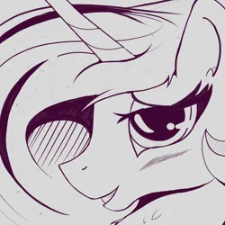 Size: 3000x3000 | Tagged: safe, artist:enonnnymous, derpibooru import, princess celestia, blushing, bust, image, monochrome, png, portrait, sketch, solo