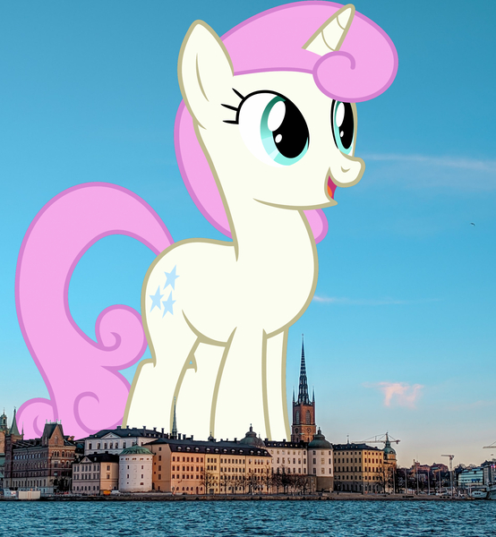 Size: 1920x2080 | Tagged: safe, artist:90sigma, artist:jaredking779, derpibooru import, twinkleshine, pony, unicorn, female, giant pony, giant unicorn, giant/macro twinkleshine, giantess, high res, highrise ponies, image, irl, jpeg, macro, mare, mega giant, open mouth, photo, ponies in real life, smiling, solo, stockholm, sweden