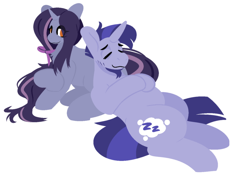 Size: 1350x994 | Tagged: safe, artist:myahster, derpibooru import, oc, oc:snoozebutton, unofficial characters only, pony, unicorn, female, image, male, mare, png, sleeping, stallion