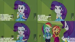 Size: 4400x2475 | Tagged: safe, derpibooru import, edit, edited screencap, editor:quoterific, screencap, rainbow dash, rarity, sunset shimmer, equestria girls, equestria girls series, holidays unwrapped, spoiler:eqg series (season 2), image, o come all ye squashful, png