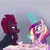 Size: 2048x2048 | Tagged: safe, artist:pfeffaroo, derpibooru import, princess cadance, tempest shadow, alicorn, pony, unicorn, broken horn, cup, duo, duo female, eye scar, facial scar, female, glow, glowing horn, high res, horn, image, jpeg, looking at each other, looking at someone, magic, scar, smiling, teacup, telekinesis