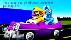 Size: 1920x1080 | Tagged: safe, artist:pac-mario64, derpibooru import, trixie, human, pony, unicorn, 3d, car, crossover, driving, image, mmd, png, super mario bros., wario