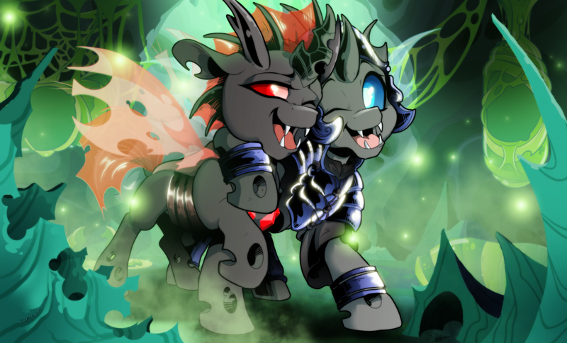 Size: 4100x2480 | Tagged: safe, artist:dormin-dim, derpibooru import, oc, unofficial characters only, changeling, changeling armor, changeling oc, image, png, red changeling