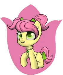 Size: 2200x2600 | Tagged: safe, artist:dumbwoofer, derpibooru import, posey (g5), pony, bow, female, filly, foal, g5, image, jewelry, looking up, mane bow, necklace, pigtails, png, simple background, sitting, smiling, solo, tail, tail bow, transparent background
