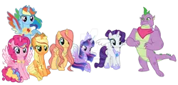 Size: 1280x609 | Tagged: safe, artist:hate-love12, derpibooru import, applejack, fluttershy, pinkie pie, rainbow dash, rarity, spike, twilight sparkle, pony, base used, image, mane seven, mane six, mane six alicorns, older, png, simple background, transparent background