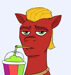 Size: 827x871 | Tagged: artist needed, source needed, safe, derpibooru import, sprout cloverleaf, earth pony, pony, dc comics, drinking straw, g5, image, jpeg, looking at you, meme, shazam, simple background, sipping, smoothie, smug, solo, straw in mouth