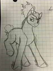 Size: 3024x4032 | Tagged: safe, artist:nightlight2005, derpibooru import, oc, oc:lemony zest pie, unofficial characters only, earth pony, pony, earth pony oc, female, graph paper, image, jpeg, magical lesbian spawn, mare, monochrome, offspring, parent:pinkie pie, parent:rainbow dash, parents:pinkiedash, pencil drawing, sketch, solo, traditional art