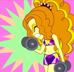 Size: 538x523 | Tagged: safe, artist:sapphiregamgee, derpibooru import, adagio dazzle, equestria girls, belly button, cropped, dumbbell (object), female, image, jpeg, solo, sweat, weight lifting, weights