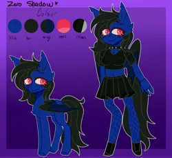 Size: 9098x8340 | Tagged: safe, artist:cupcakeblue223, derpibooru import, oc, oc:zero shadow, unofficial characters only, anthro, clothes, collar, feral, fishnets, goth, image, jpeg, reference sheet, shoes, simple background, skirt, top, wings