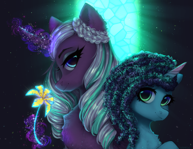 Size: 2600x2000 | Tagged: safe, artist:avrameow, derpibooru import, opaline, alicorn, pony, unicorn, g5, my little pony: make your mark, spoiler:g5, spoiler:my little pony: make your mark, image, misty brightdawn, png