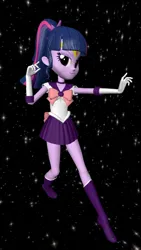 Size: 1080x1920 | Tagged: safe, artist:oatmeal!, derpibooru import, sci-twi, twilight sparkle, human, equestria girls, 3d, accessory swap, clothes, costume, gmod, image, miniskirt, png, sailor jupiter, sailor moon, sailor scout, simple background, skirt, solo, space