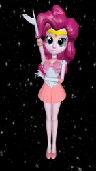 Size: 1080x1920 | Tagged: safe, artist:oatmeal!, derpibooru import, pinkie pie, human, equestria girls, 3d, accessory swap, clothes, costume, gmod, image, miniskirt, png, pose, sailor moon, sailor scout, sailor venus, simple background, skirt, solo, space
