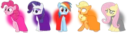 Size: 2802x738 | Tagged: safe, artist:pagiepoppie12345, derpibooru import, applejack, fluttershy, pinkie pie, rainbow dash, rarity, earth pony, pegasus, pony, unicorn, angry, bucktooth, burger, cloak, clothes, colored eyelashes, colors of raven, dc comics, eyelashes, eyeshadow, female, flower, food, frown, gray eyes, gritted teeth, hamburger, heart, horn, image, makeup, mane five, mare, missing accessory, multicolored hair, passionate, png, purple eyelashes, rainbow hair, raised hoof, raven (dc comics), sad, shrunken pupils, simple background, sitting, skull, smiling, teardrop, teen titans go, teeth, transparent background