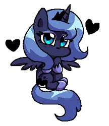 Size: 264x305 | Tagged: safe, artist:yorushikathebaka, derpibooru import, princess luna, alicorn, pony, blushing, clothes, crown, cute, female, filly, heart, horn, image, jewelry, lunabetes, mare, moon, png, regalia, s1 luna, shoes, simple background, transparent background, wings, woona, younger