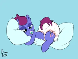 Size: 1600x1200 | Tagged: safe, artist:bigboydover, derpibooru import, oc, oc:bristle star, unofficial characters only, earth pony, pony, cuddling, diaper, diaper fetish, fetish, hug, image, pacifier, pillow, pillow hug, png, simple background