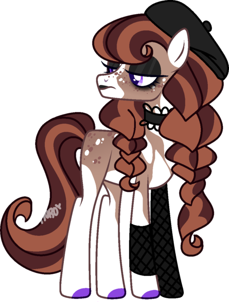 Size: 951x1250 | Tagged: safe, artist:kurosawakuro, derpibooru import, oc, earth pony, pony, base used, beret, choker, eyeshadow, fishnets, hat, image, magical lesbian spawn, makeup, offspring, parent:applejack, parent:inky rose, png, simple background, solo, transparent background