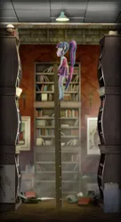 Size: 2090x3840 | Tagged: safe, artist:egr1n, derpibooru import, twilight sparkle, pony, equestria girls, 3d, blurry background, book, bookshelf, clothes, costume, file cabinet, glasses, globe, image, ladder, lamp, long hair, outfit, painting, paper, phone wallpaper, picture, png, purple eyes, shoes, skirt, socks, source filmmaker, stockings, suit, table, thigh highs, vertical, wallpaper