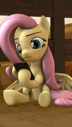 Size: 720x1280 | Tagged: safe, derpibooru import, fluttershy, 3d, animated, cute, image, meta, phone, shyabetes, sound, source filmmaker, trending, twitter, voice, voice acting, webm