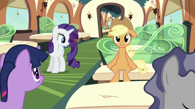 Size: 1334x750 | Tagged: safe, derpibooru import, screencap, applejack, rarity, twilight sparkle, earth pony, pony, unicorn, applejack's hat, cowboy hat, female, hat, image, mare, png