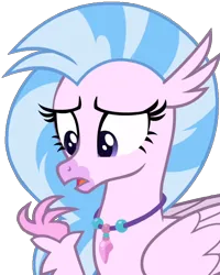 Size: 688x858 | Tagged: safe, derpibooru import, silverstream, classical hippogriff, hippogriff, pony, female, image, looking left, mare, one leg raised, pink skin, png, sad, simple background, solo, standing, transparent background