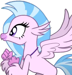 Size: 643x670 | Tagged: safe, derpibooru import, silverstream, classical hippogriff, hippogriff, pony, female, flying, image, looking left, mare, pink skin, png, simple background, solo, transparent background