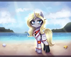 Size: 2800x2243 | Tagged: safe, artist:opal_radiance, derpibooru import, oc, unnamed oc, unofficial characters only, pony, unicorn, beach, cloud, empire, high res, horn, image, looking at you, png, smiling, smiling at you, smirk, solar, solarist, solo, sun, unicorn oc