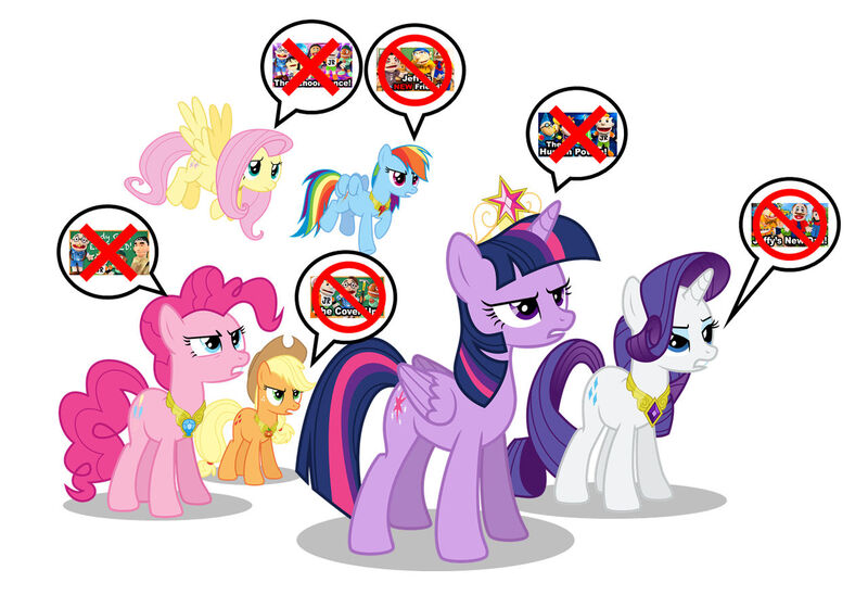 Size: 1280x877 | Tagged: safe, artist:adrianmacha20005, derpibooru import, applejack, fluttershy, pinkie pie, rainbow dash, rarity, twilight sparkle, alicorn, earth pony, pony, unicorn, angry, hate, hate art, image, jpeg, sml, supermariologan