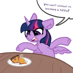 Size: 2000x2000 | Tagged: safe, artist:nootaz, derpibooru import, twilight sparkle, twilight sparkle (alicorn), alicorn, pony, :p, derpibooru exclusive, food, image, implied transformation, pizza, png, raspberry, space station 13, ssethtzeentach, tongue out