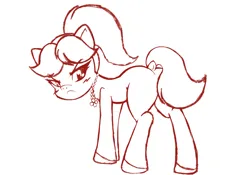 Size: 2388x1668 | Tagged: safe, artist:steelsoul, derpibooru import, posey (g5), earth pony, pony, g5, angry, blushing, butt, dock, female, frown, image, jewelry, looking back, mare, monochrome, necklace, plot, png, simple background, solo, tail, white background