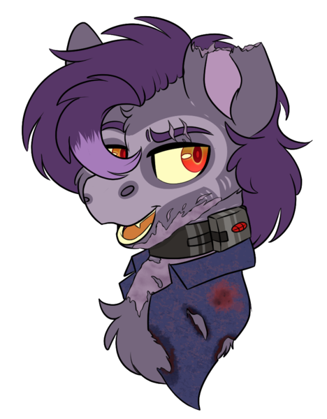 Size: 828x1062 | Tagged: semi-grimdark, artist:rokosmith26, derpibooru import, oc, oc:boom, unofficial characters only, earth pony, pony, fallout equestria, blood, blood stains, bust, clothes, crazy eyes, image, male, png, raider, scar, shirt, simple background, slave collar, smiling, stallion, teeth, torn clothes, torn ear, transparent background