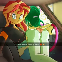 Size: 4096x4096 | Tagged: suggestive, alternate version, artist:theratedrshimmer, derpibooru import, sunset shimmer, wallflower blush, human, equestria girls, adorasexy, butt, butt freckles, car, car interior, clothes, cute, dress, emoji, female, flower, freckles, he wants to order, image, implied cloudpuff, jpeg, lesbian, meme, panties, selfie, sexy, shipping, skirt, sundress, sunflower, underwear, upskirt, wallflower butt