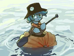 Size: 512x389 | Tagged: safe, artist:plunger, derpibooru import, oc, ponified, unofficial characters only, pony, drawthread, female, hat, image, lifejacket, mare, paddle, png, pumpkin, requested art, sailing, solo