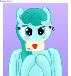 Size: 2880x3068 | Tagged: safe, artist:rainbowšpekgs, derpibooru import, spring melody, sprinkle medley, pegasus, pony, bedroom eyes, blushing, cute, female, heart, heart eyes, image, letter, looking at you, love letter, loving gaze, mare, mouth hold, png, smiling, solo, wingding eyes