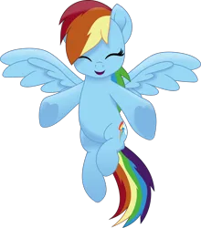 Size: 1949x2216 | Tagged: safe, artist:phucknuckl, derpibooru import, rainbow dash, pegasus, pony, eyes closed, image, open mouth, open smile, outstretched arms, png, simple background, smiling, spread wings, transparent background, underhoof, vector, wings