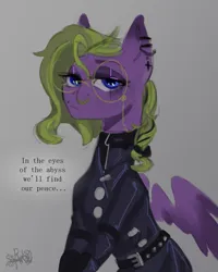 Size: 595x744 | Tagged: safe, artist:charlot, derpibooru import, oc, oc:charlot, pegasus, pony, clothes, coat, ear piercing, eyeshadow, glasses, goth, gothic, image, makeup, pegasus oc, piercing, png, ponysona, solo, wings