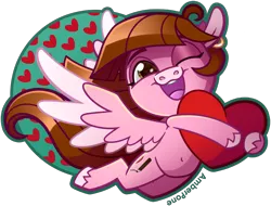 Size: 1164x886 | Tagged: safe, artist:amberpone, derpibooru import, oc, oc:shyfly, unofficial characters only, pegasus, pony, chibi, cute, digital, digital art, female, flying, gift art, happy, heart, image, mare, paint tool sai, pink fur, png, simple background, solo, transparent background, wings