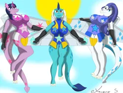 Size: 4096x3072 | Tagged: suggestive, artist:xenovia-sama2, derpibooru import, princess ember, rarity, twilight sparkle, anthro, dragon, arms spread out, big breasts, breasts, busty princess ember, busty rarity, busty twilight sparkle, clothes, female, flying, huge breasts, image, jetpack, leotard, png, raridragon, rarithighs, sky, sky background, smiling, stupid sexy princess ember, stupid sexy rarity, stupid sexy twilight, thighs, thunder thighs, trio, trio female, twilidragon