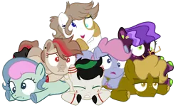 Size: 1614x984 | Tagged: safe, artist:fuckomcfuck, derpibooru import, edit, oc, oc:crumble, oc:extra-terrestrial, oc:half pipe, oc:party tricks, oc:scribbles, oc:sweet dreams, earth pony, pegasus, pony, base used, demi-girl, female, image, male, next generation, nonbinary, png, simple background, transparent background