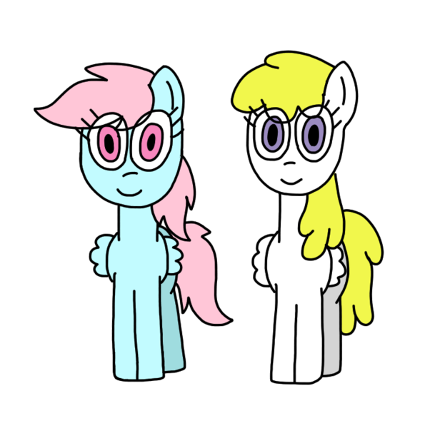 Size: 729x727 | Tagged: safe, artist:universalfan5678, derpibooru import, surprise, wind whistler, pegasus, pony, adoraprise, best friends, colored, cute, duo, eye clipping through hair, female, folded wings, friends, g1, g1 to g4, g4, generation leap, image, mare, png, simple background, smiling, transparent background, whistlerbetes, wings